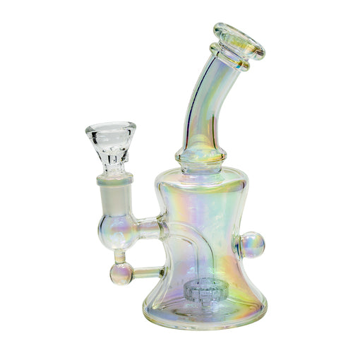 Piranha 6” Glass Hourglass Rig Electroplated Rainbow