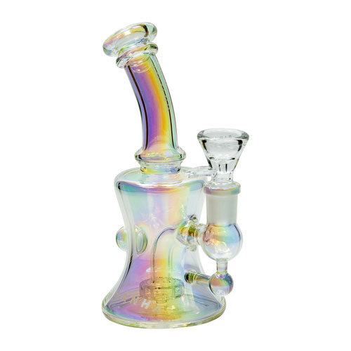 Piranha 6” Glass Hourglass Rig Electroplated Rainbow