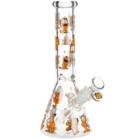 Stoned Orange Cat Beaker Glass Water Pipe - 10" / 14mm F - Slick Vapes