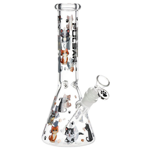 Pulsar Cute Kitties Beaker Glass Water Pipe - 10" / 14mm F - Slick Vapes