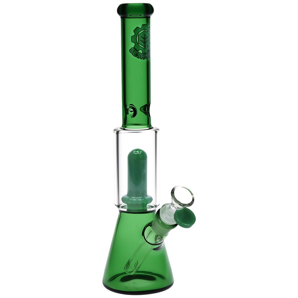 SeshGear Double Chamber Glass Beaker Water Pipe - 12" / 14mm F / Colors Vary - Slick Vapes