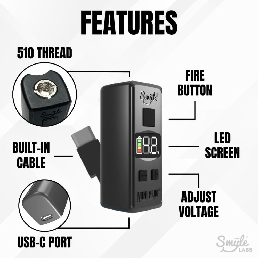 Mini Plug 510 Cart Battery with Built-in USB-C Cable - Slick Vapes